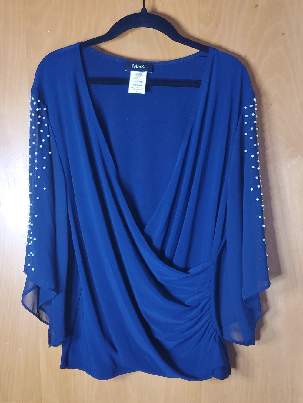 MSK Women's Royal Blue Draped Pearl-Sleeve Blouse